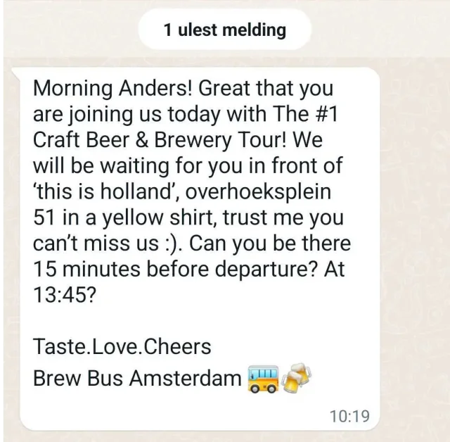 Påminnelse fra Brew Bus Amsterdam