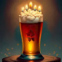 Bilde av øl med bursdagslys på, AI-generert