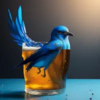 En Twitter-blå fugl i et ølglass
