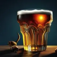 Bilde av et underlig ølglass i motlys